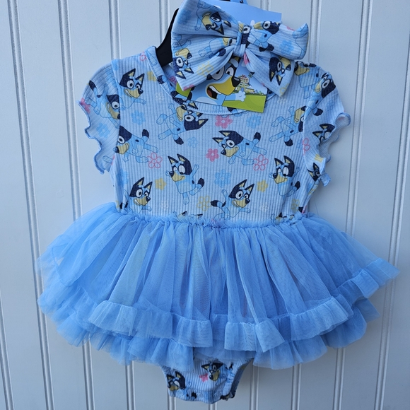 NEW Bluey Baby Romper with Tulle Skirt and Bow 3/6 MONTHS - Picture 1 of 3